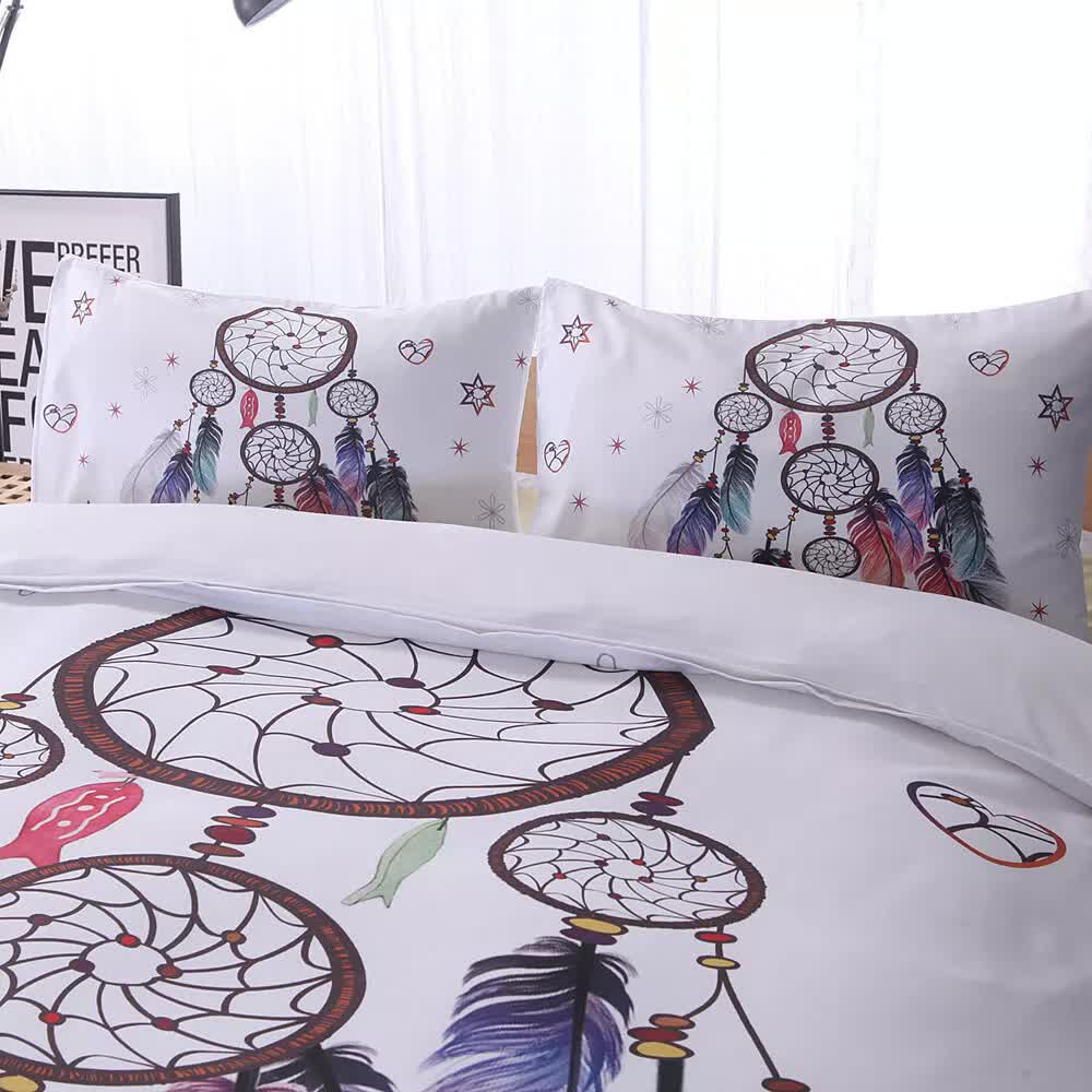 Dream Catcher Printed Duvet Cover Set with Matching Pillowcases | White | Queen