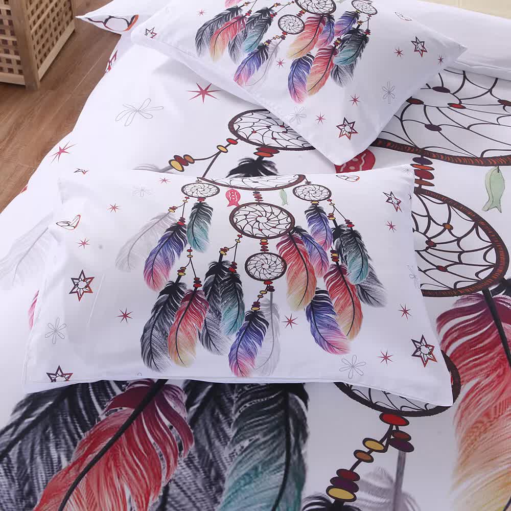 Dream Catcher Printed Duvet Cover Set with Matching Pillowcases | White | Queen