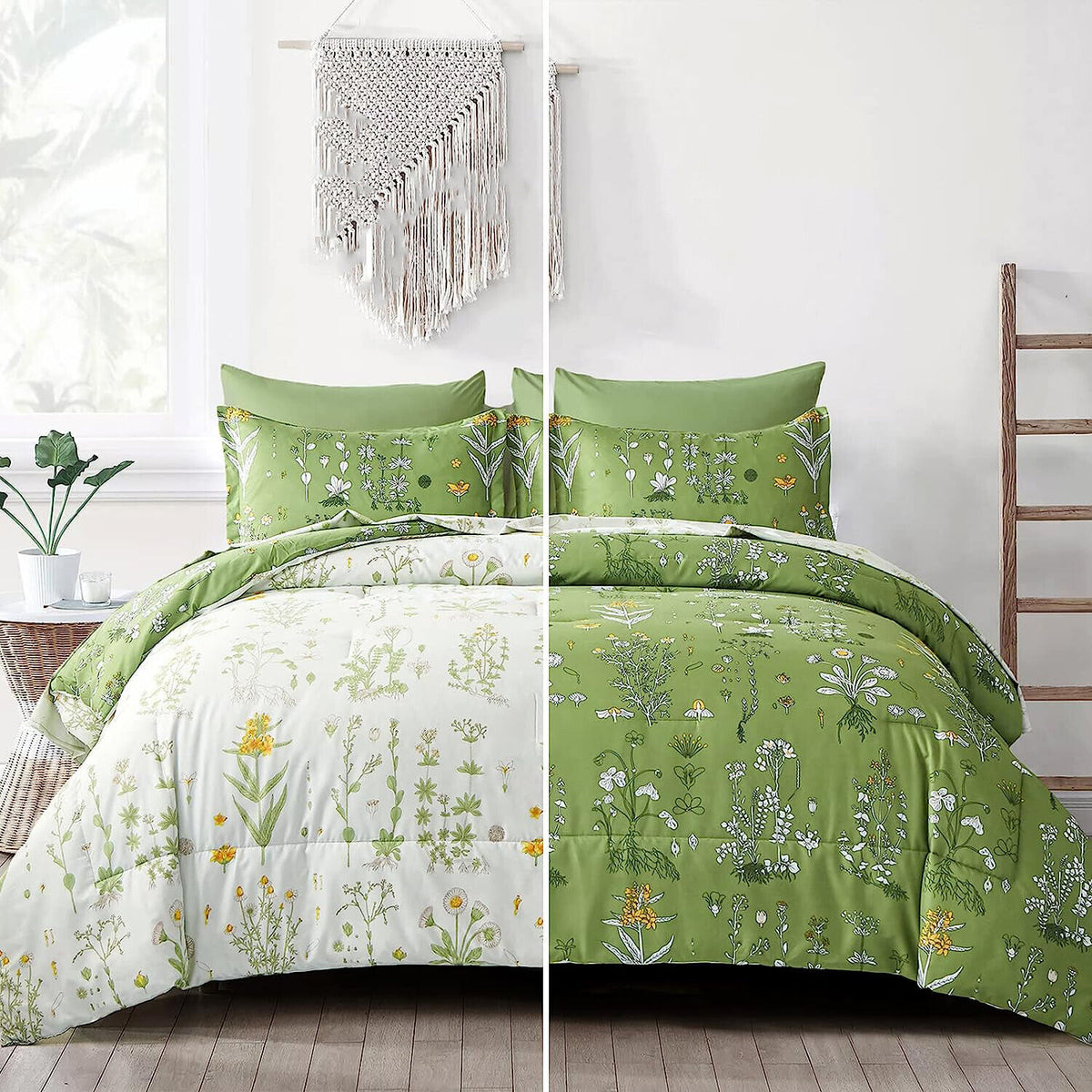Vintage Delicate Green Bloom | 3 Pc Comforter & Pillow Cover Set