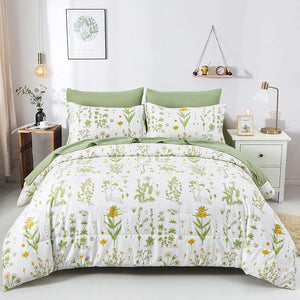 Vintage Delicate Green Bloom | 3 Pc Comforter & Pillow Cover Set