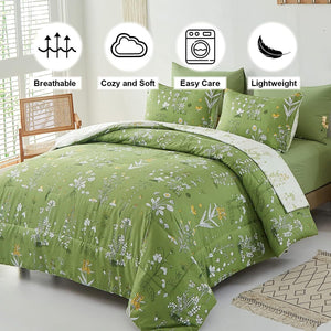 Vintage Delicate Green Bloom | 3 Pc Comforter & Pillow Cover Set