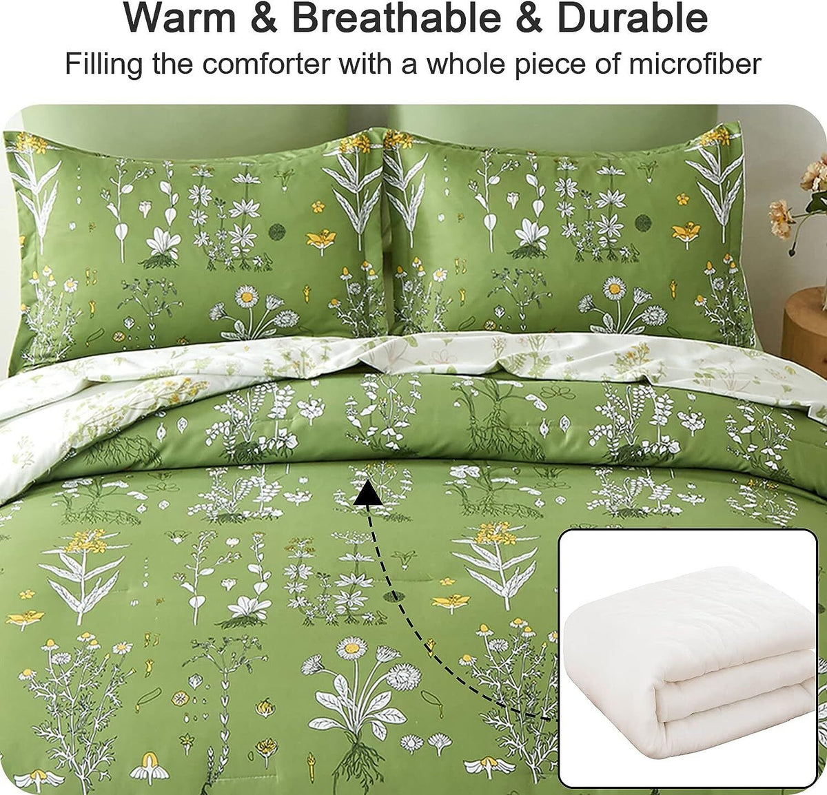 Vintage Delicate Green Bloom | 3 Pc Comforter & Pillow Cover Set