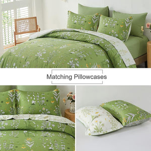 Vintage Delicate Green Bloom | 3 Pc Comforter & Pillow Cover Set