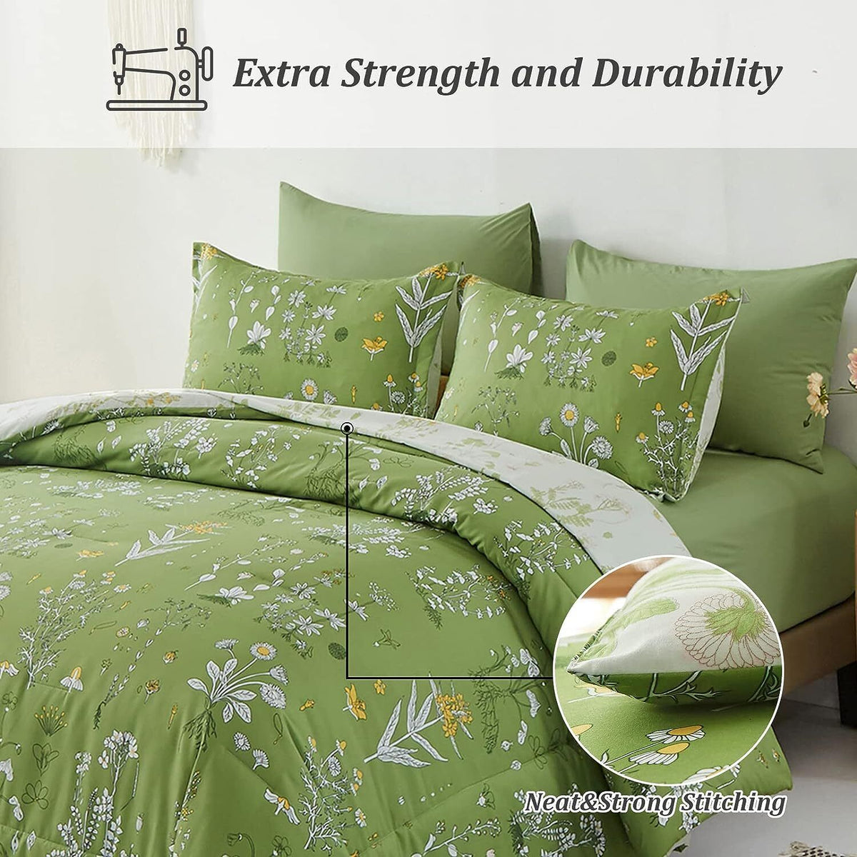 Vintage Delicate Green Bloom | 3 Pc Comforter & Pillow Cover Set