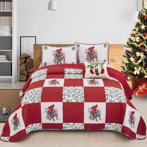 Christmas Bedspread Set | Elegant Red, Green & White | Queen