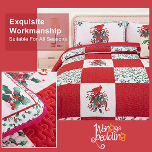 Christmas Bedspread Set | Elegant Red, Green & White | Queen