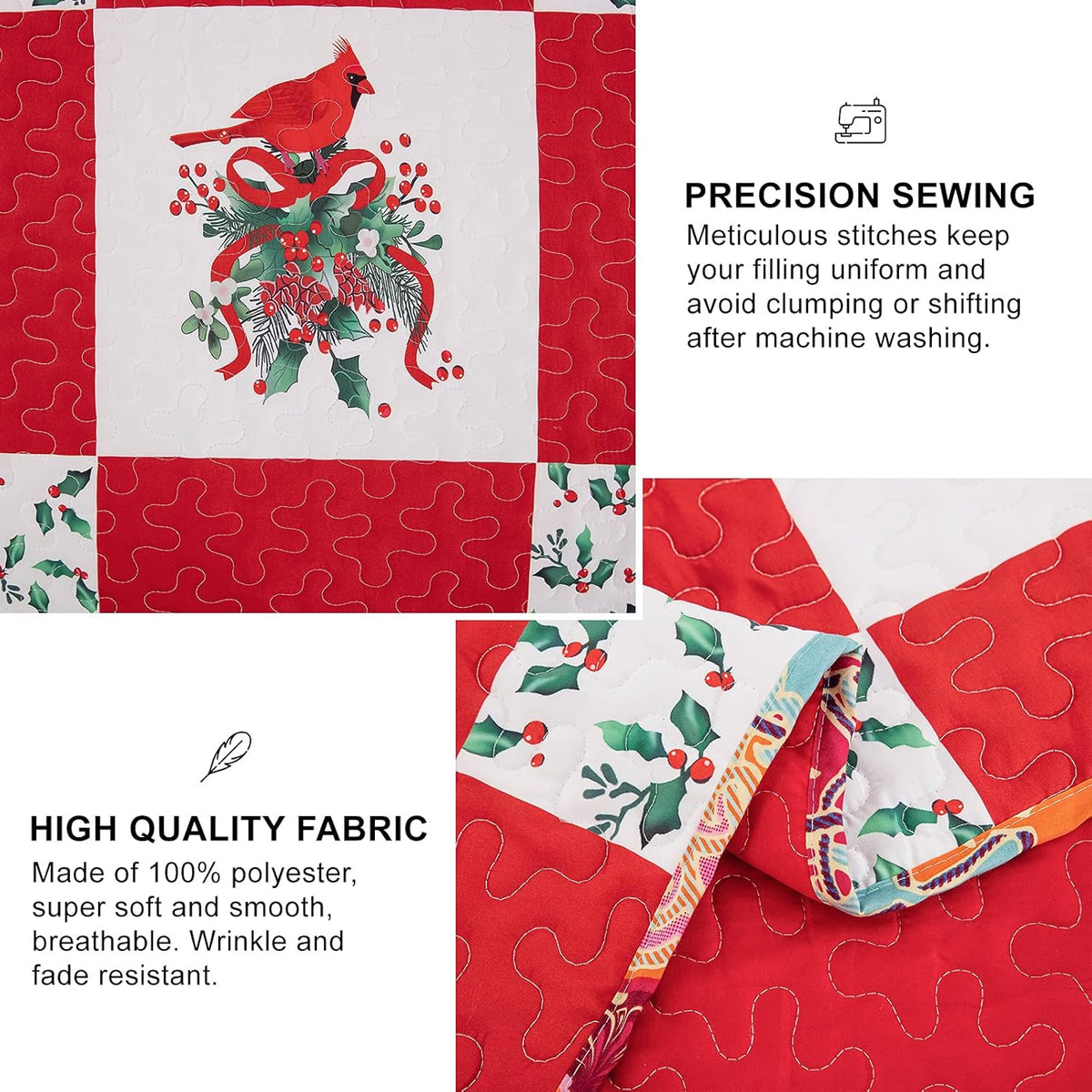 Christmas Bedspread Set | Elegant Red, Green & White | Queen