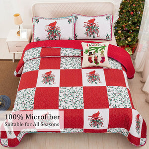 Christmas Bedspread Set | Elegant Red, Green & White | Queen