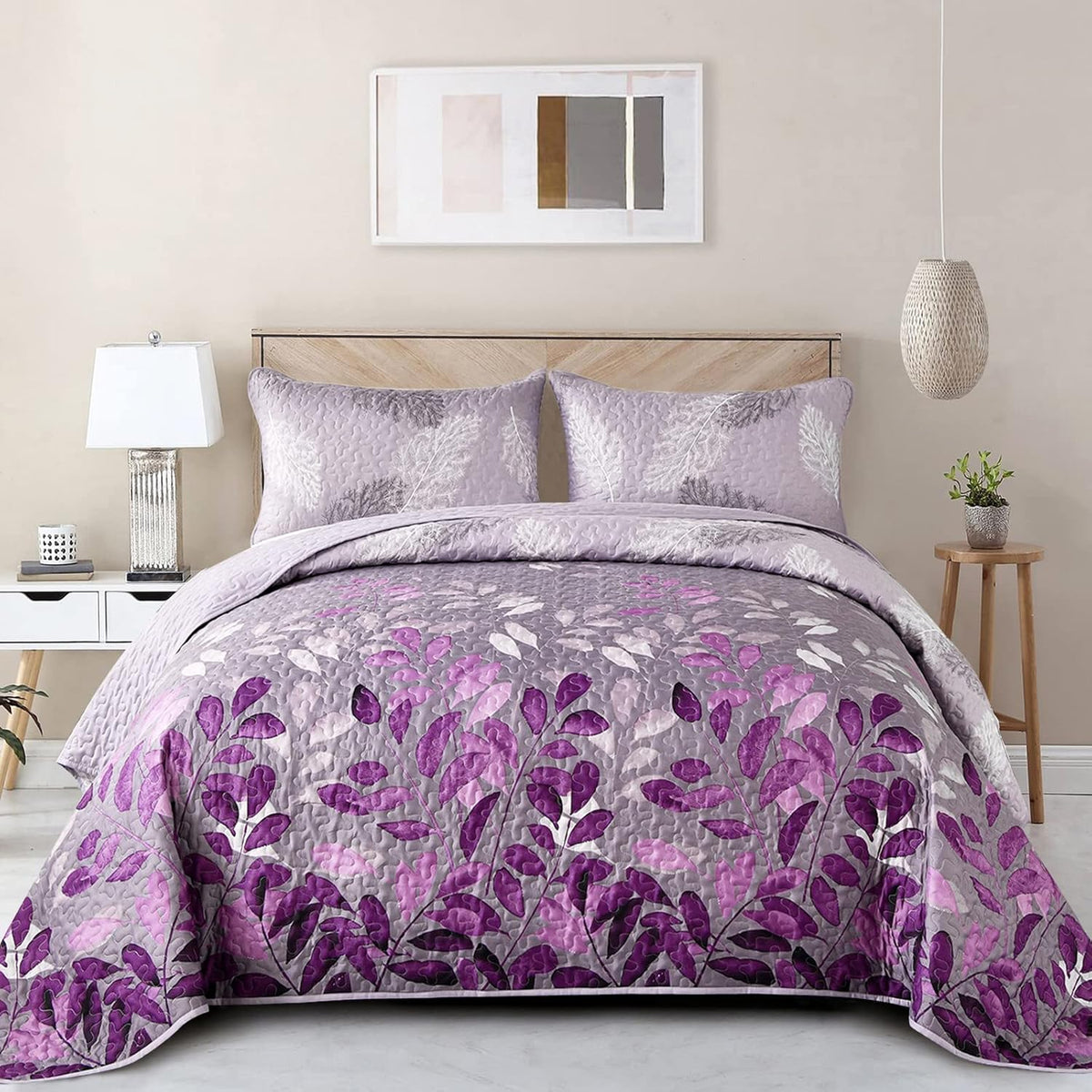 Luxurious Orchid Patchwork Plaid | 3 Pc Bedspread & Pillow Cover Set