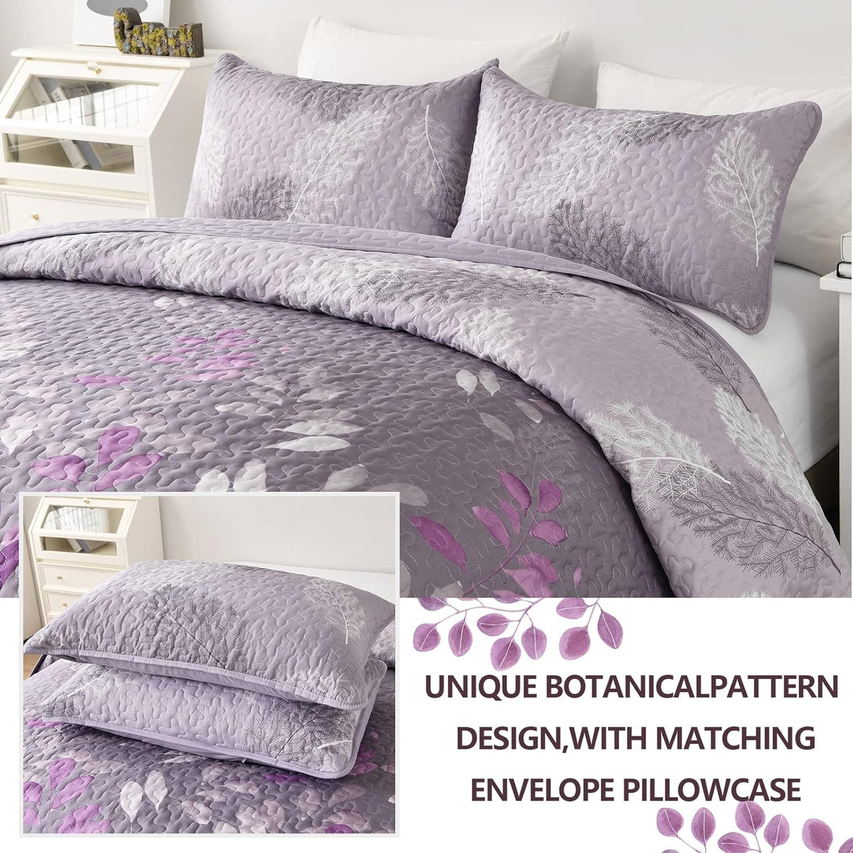 Luxurious Orchid Patchwork Plaid | 3 Pc Bedspread & Pillow Cover Set
