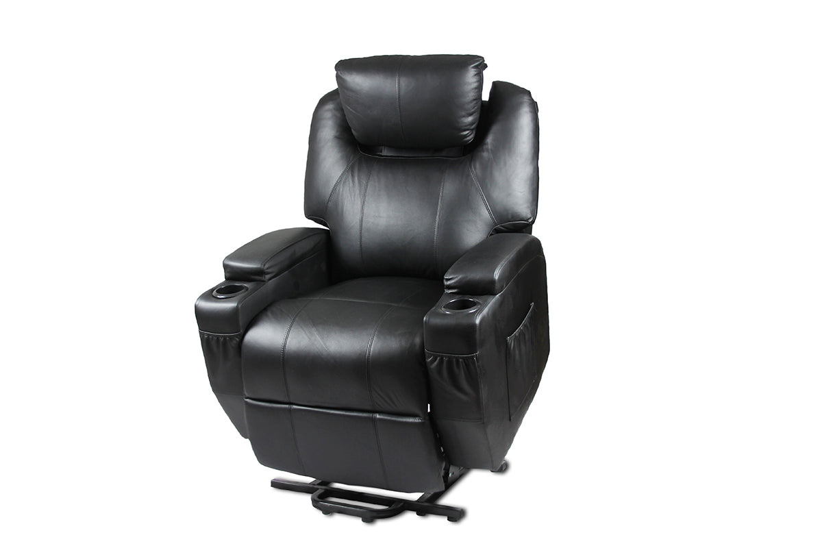 Recliner Lift Heat Massage Armchair Sofa | Leather | 2 Motor Chair | Black