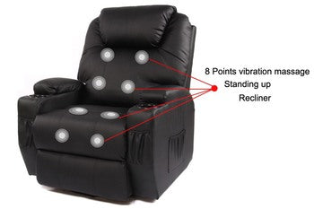Recliner Lift Heat Massage Armchair Sofa | Leather | 2 Motor Chair | Black