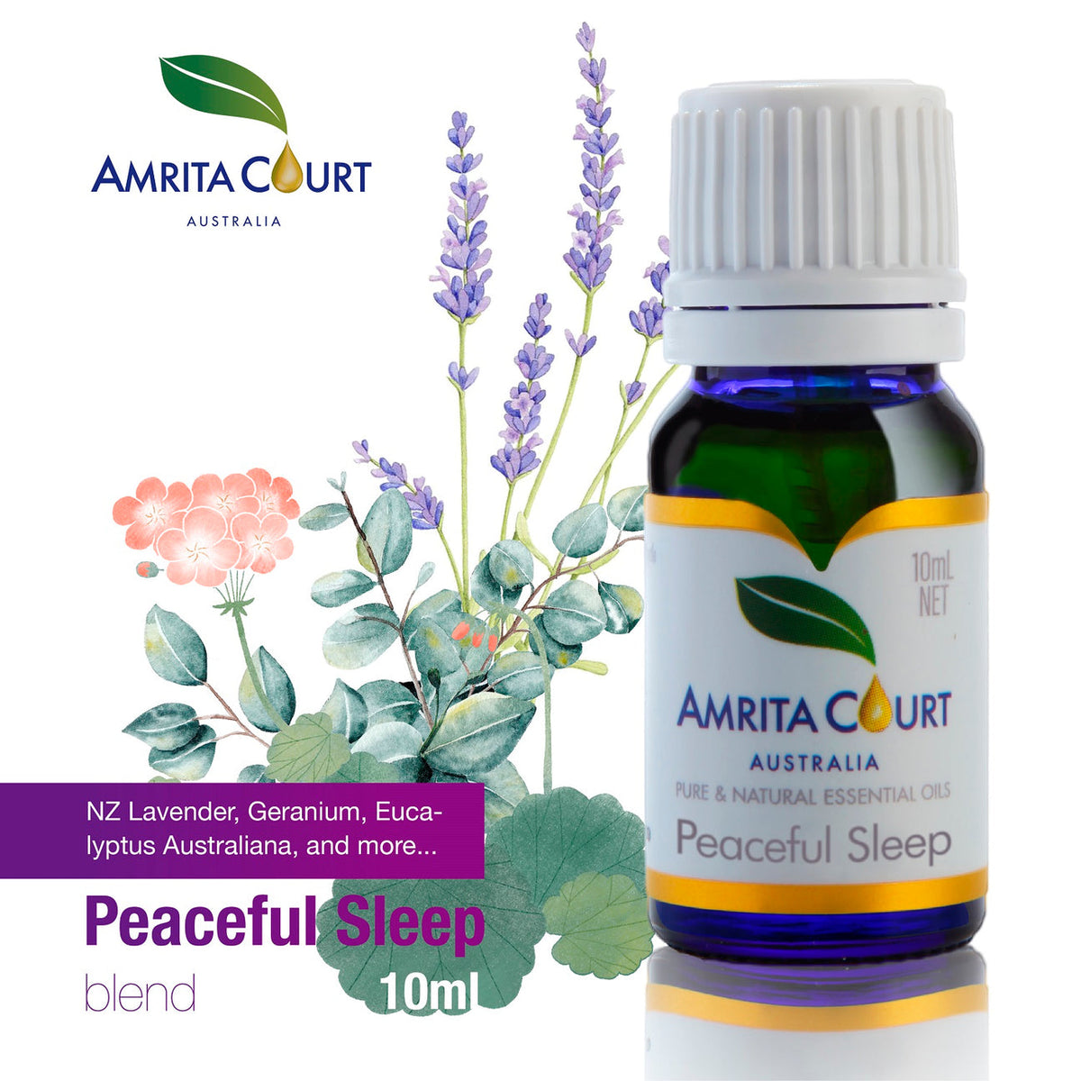Amrita Court | Pure & Essential Oils | Peaceful Sleep Blend | 10ml | Relaxation Oil