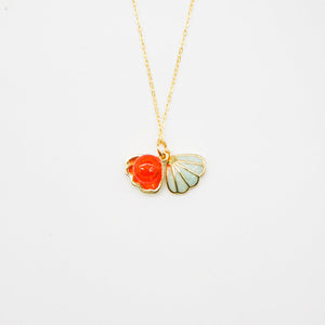 Gift Box | Aroma Necklace | 925 Silver | Gold Coated | Green Shell Sunset Coral (Bright Red Orange) | Purify Oil Blend