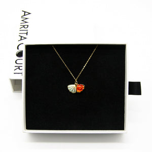 Gift Box | Aroma Necklace | 925 Silver | Gold Coated | Green Shell Sunset Coral (Bright Red Orange) | Purify Oil Blend