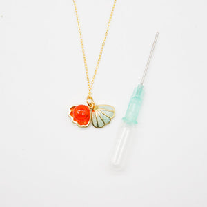 Gift Box | Aroma Necklace | 925 Silver | Gold Coated | Green Shell Sunset Coral (Bright Red Orange) | Purify Oil Blend