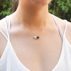 Gift Box | Aroma Necklace | 925 Silver | Gold Coated | Green Shell Ocean Depth (Dark Blue) | Purify Oil Blend