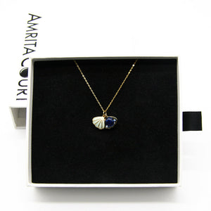 Gift Box | Aroma Necklace | 925 Silver | Gold Coated | Green Shell Ocean Depth (Dark Blue) | Purify Oil Blend