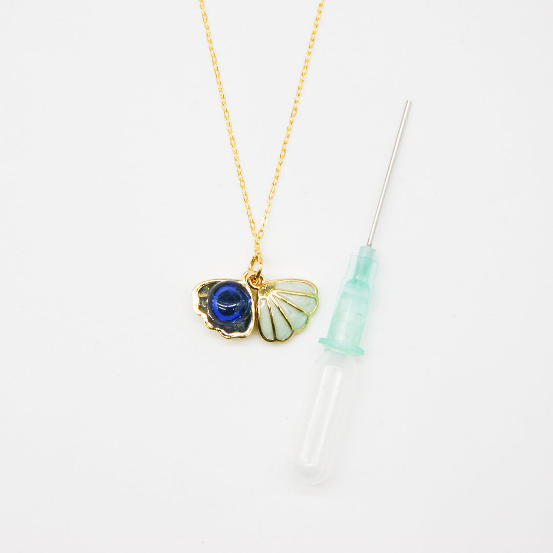 Gift Box | Aroma Necklace | 925 Silver | Gold Coated | Green Shell Ocean Depth (Dark Blue) | Purify Oil Blend