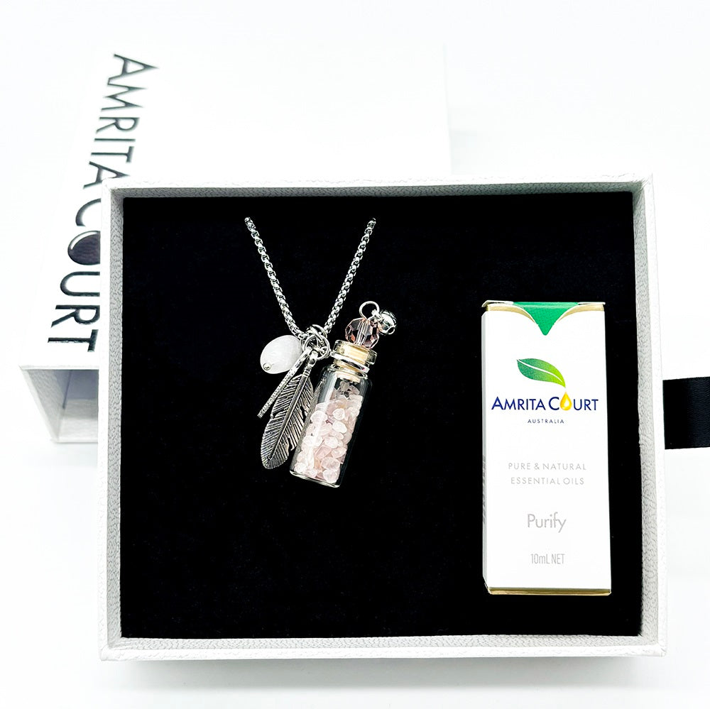 Gift Box | Crystal Bottle | Rose Quartz | Purify Oil Blend | Healing Crystal Aromatherapy
