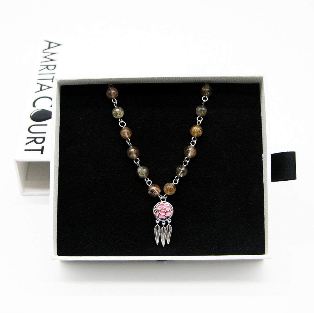 Gift Box | Rose Aroma Necklace | White Gold | Purify Oil Blend | Essential Oil Jewelry