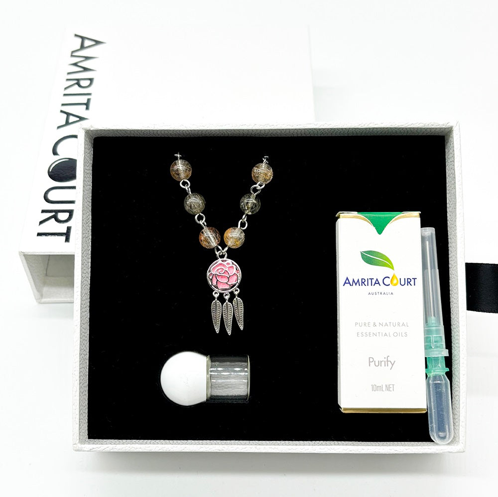Gift Box | Rose Aroma Necklace | White Gold | Purify Oil Blend | Essential Oil Jewelry