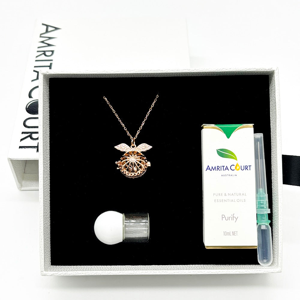 Gift Box | Angel Ball Aroma Necklace | Rose Gold | Purify Oil Blend | Unique Gift