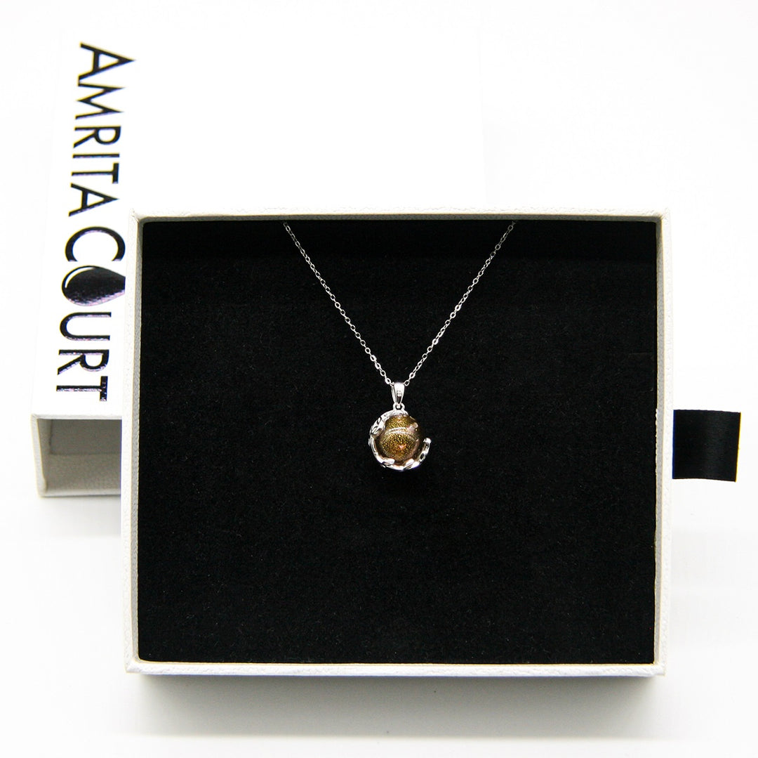 Gift Box | Aroma Necklace | White Gold | Planet Plutonian Amethyst (Golden Purple) | Purify Oil Blend
