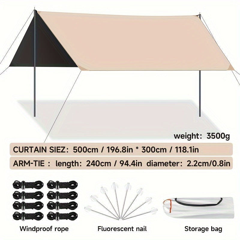 Camping Sky Curtain | Black Glue Coated | Outdoor Sun & Rain Protection | 500x300cm