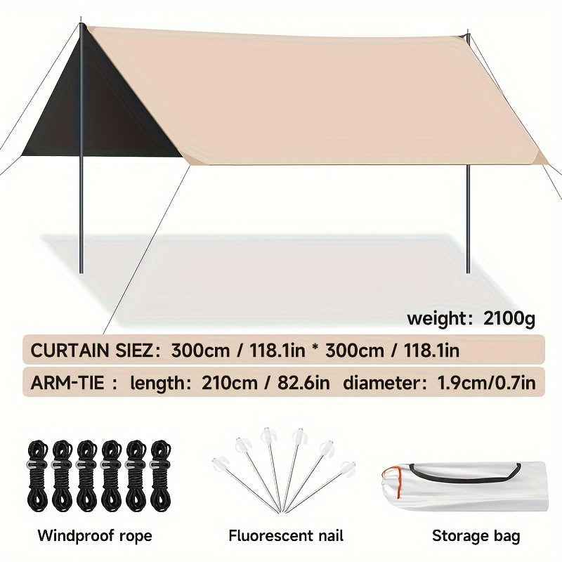 Outdoor Camping Square Sky Curtain | Black Glue Sky Curtain | Sun & Rain Protection