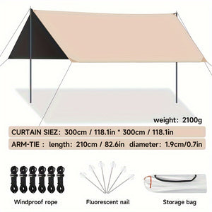 Outdoor Camping Square Sky Curtain | Black Glue Sky Curtain | Sun & Rain Protection