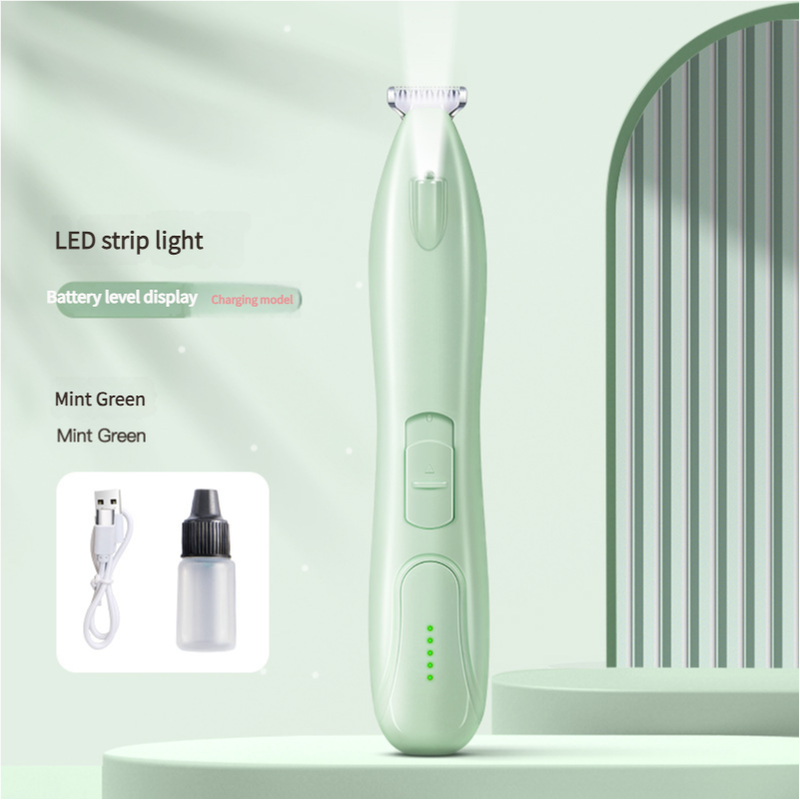 Mint Green LED Pet Hair Trimmer | USB Charging | Battery Level Display