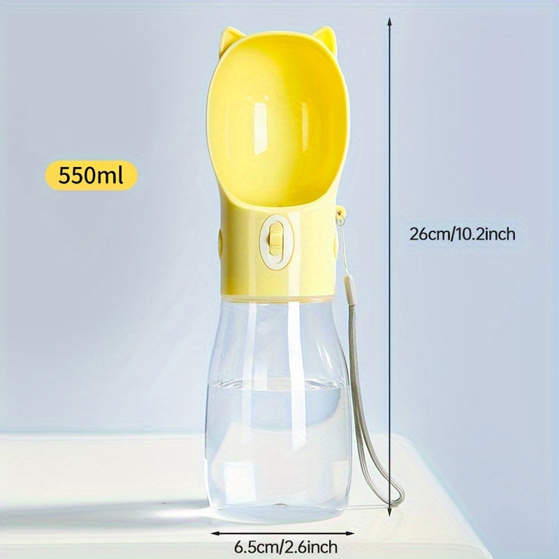 Portable Dog Water Bottle with Bowl Dispenser | 500ml | Yellow | Pet Travel Cup | Leak-Proof | One-Hand Operation