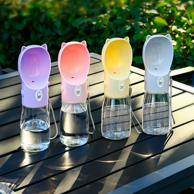 Portable Dog Water Bottle with Bowl Dispenser | 500ml | Yellow | Pet Travel Cup | Leak-Proof | One-Hand Operation