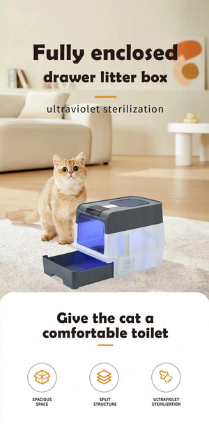 Automatic UV Sterilizing Cat Litter Box | Enclosed Design | Odor Control | UV Germicidal Technology