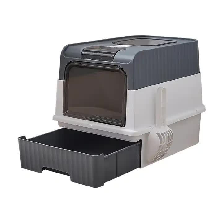 Enclosed Cat Litter Box | Large Size | Drawer and Scoop | Odor Control | Removable Tray | Easy Clean Design