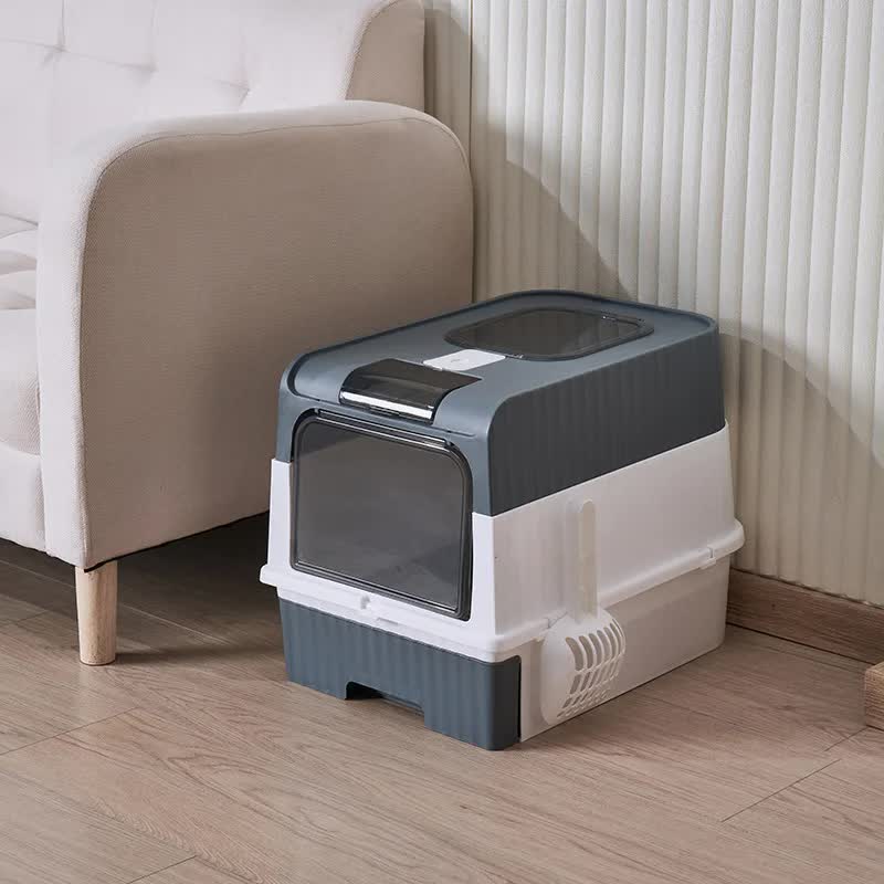 Enclosed Cat Litter Box | Large Size | Drawer and Scoop | Odor Control | Removable Tray | Easy Clean Design