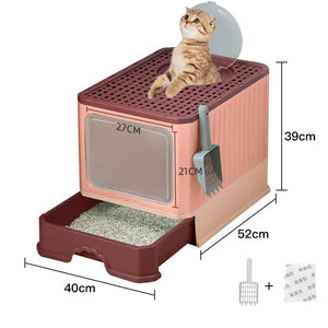 Top-Entry Cat Litter Box | Drawer-Enclosed Design | Easy Clean | Odor Control | Anti-Tracking Lid | Pink
