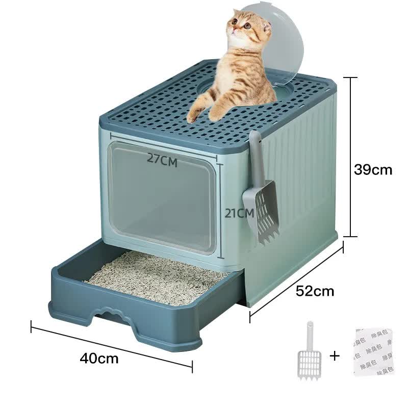 Top-Entry Cat Litter Box | Drawer-Enclosed Design | Easy Clean | Odor Control | Anti-Tracking Lid | Green