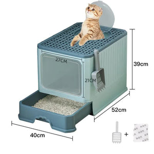 Top-Entry Cat Litter Box | Drawer-Enclosed Design | Easy Clean | Odor Control | Anti-Tracking Lid | Green