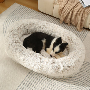 Fluffy Donut-Shaped Pet Bed | Soft, Cozy & Anti-Anxiety | Gradient Coffee | L 90x65x20cm | Machine Washable