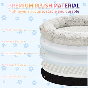 Coffee Fluffy Donut Pet Bed | Anti-Anxiety Design | Soft Cozy Bed for Pets | Machine Washable | Size M 75x55x18cm