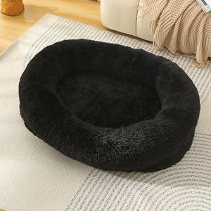 Black Fluffy Donut Pet Bed | Cozy Anti-Anxiety Design | Soft for Dogs & Cats | Machine Washable | Size M 75x55x18cm