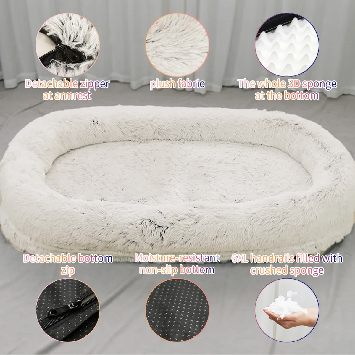 Black Fluffy Donut Pet Bed | Cozy Anti-Anxiety Design | Soft for Dogs & Cats | Machine Washable | Size M 75x55x18cm