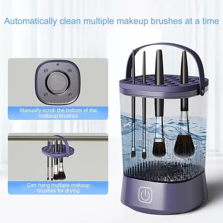 Electric Makeup Brush Cleaner with USB Rechargeable Design | Fast, Convenient Cleaning for All Brush Sizes (Purple)