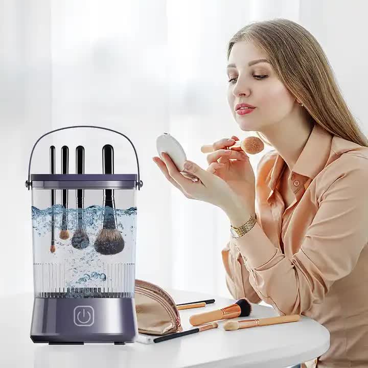 Electric Makeup Brush Cleaner with USB Rechargeable Design | Fast, Convenient Cleaning for All Brush Sizes (Purple)