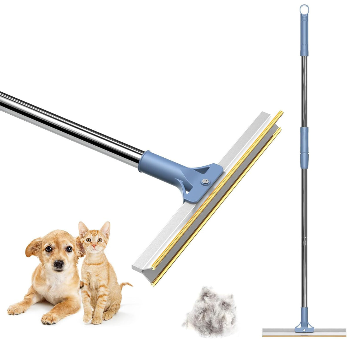 Pet Hair Remover Floor Squeegee with Extendable Handle | Effective Fur & Hair Sweeper for Hard Floors