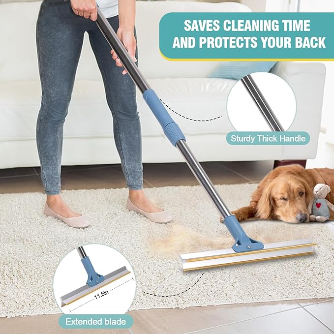Pet Hair Remover Floor Squeegee with Extendable Handle | Effective Fur & Hair Sweeper for Hard Floors