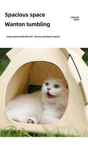 Outdoor Cat House | Pet Tent | Windproof & Dustproof Shelter | Small Pets | Grey | Size: M | 404037cm