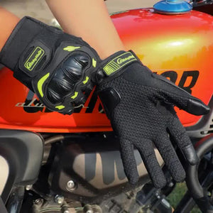 High-Performance Motorcycle Riding Gloves | Hard Knuckle Protection | Anti-Slip | Touchscreen Compatible | Neon Accents | Green | XL size